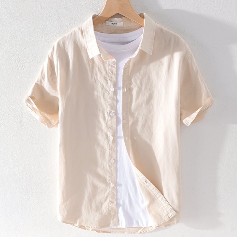 Men's Linen Lapel Short-sleeved T-shirt Loose