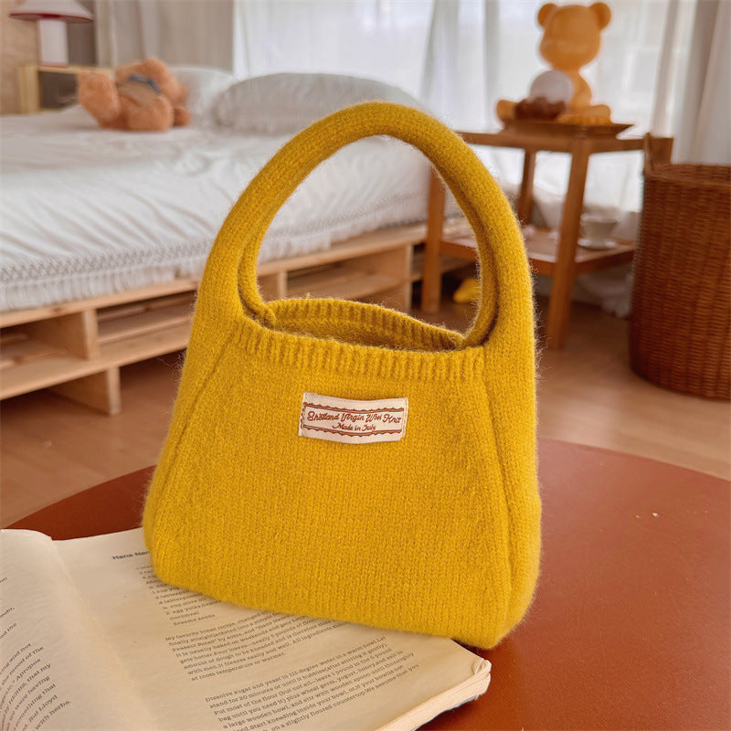 Fashion Solid Color Woolen Yarn Bag Portable Small Carrying Bag Women