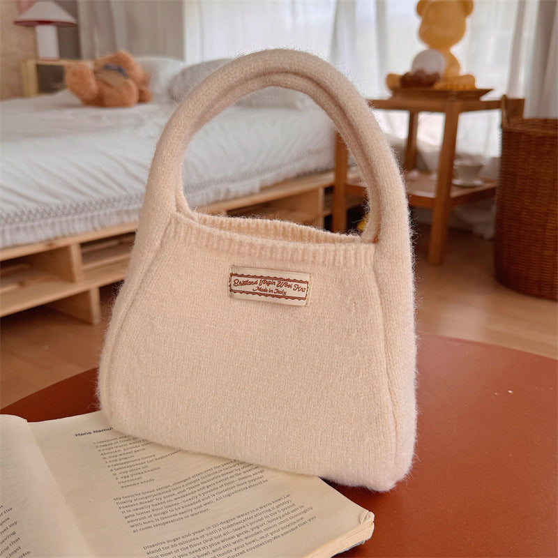 Fashion Solid Color Woolen Yarn Bag Portable Small Carrying Bag Women