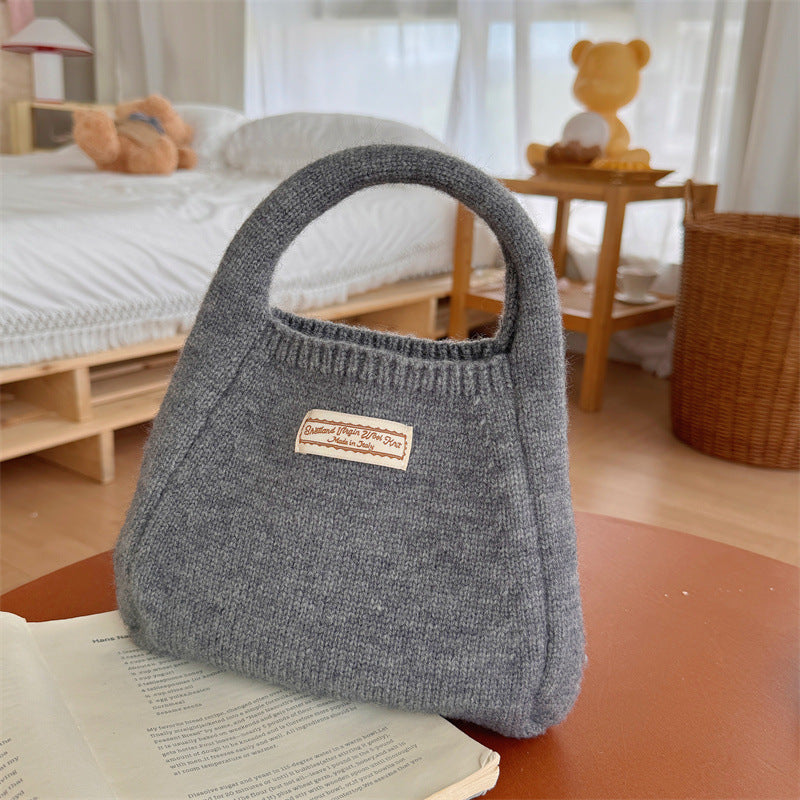 Fashion Solid Color Woolen Yarn Bag Portable Small Carrying Bag Women