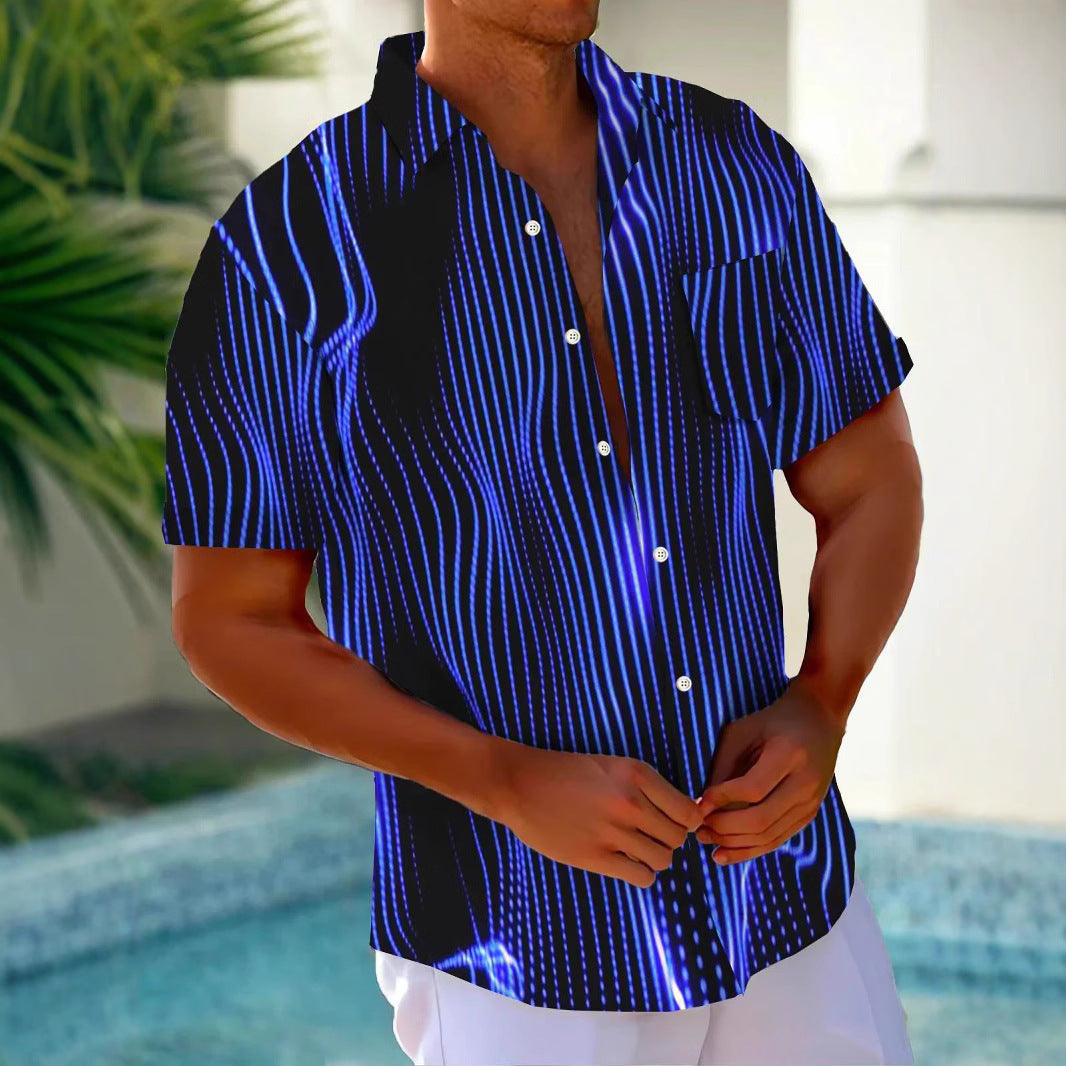 Printed Loose Men's Cardigan Summer Short Sleeve Shirt