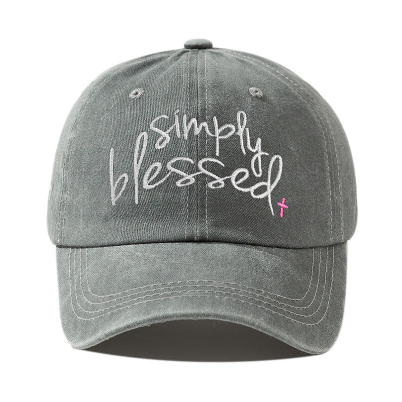 Simply Blessed Wide Brim Sunshade Washed Embroidered English Letter Baseball Cap