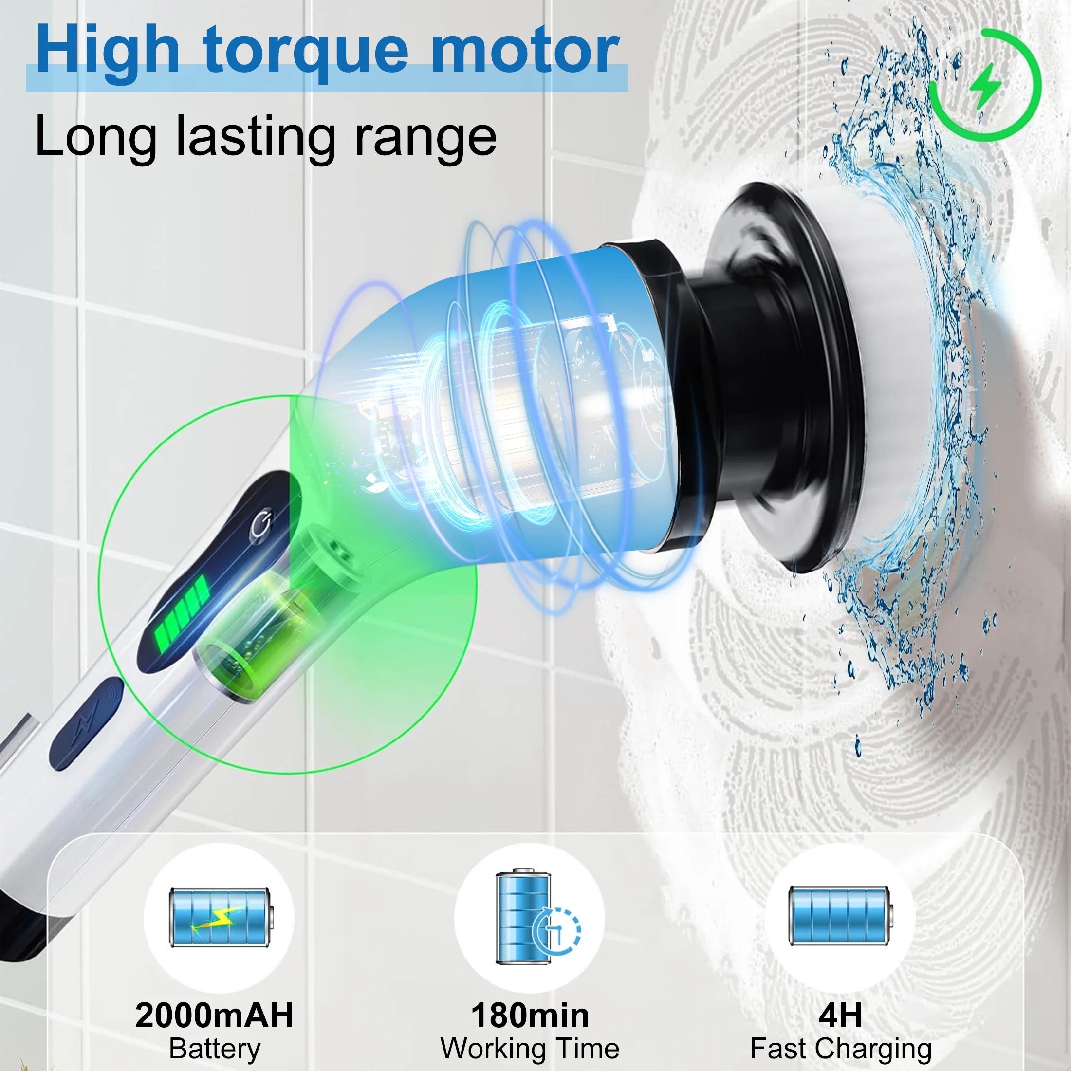 Electric Spin Scrubber, with 9 Brush Heads and Adjustable Handle,Abs Cleaning Brush for Bathroom Floor