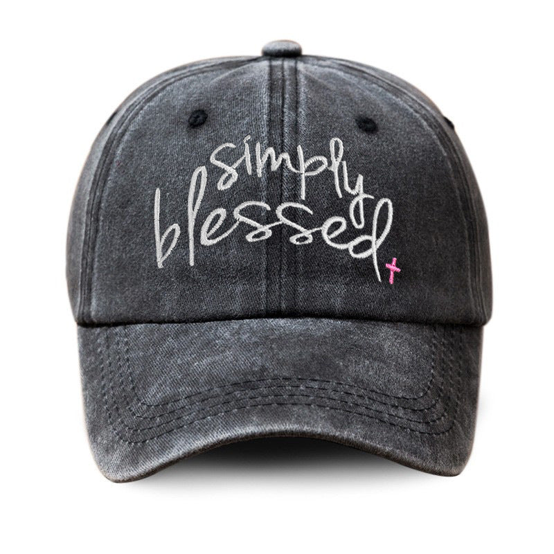 Simply Blessed Wide Brim Sunshade Washed Embroidered English Letter Baseball Cap