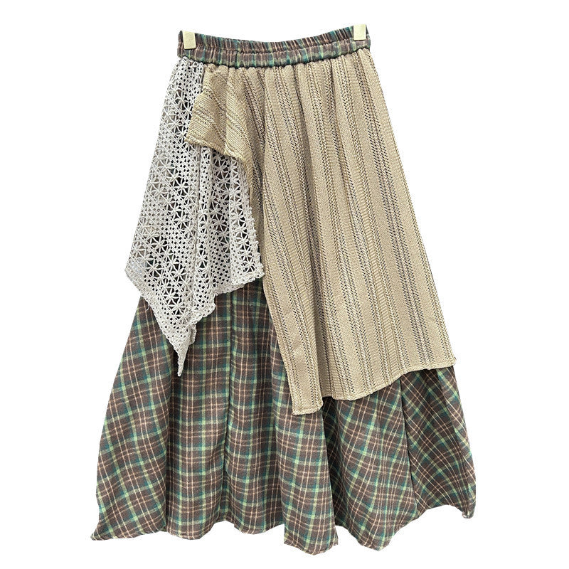 Women's Irregular Stitching Color-contrast Check Skirt